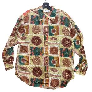 Vintage Two Twenty Shirt Womens Large Silk Patchwork Aztec‎ Festival Career